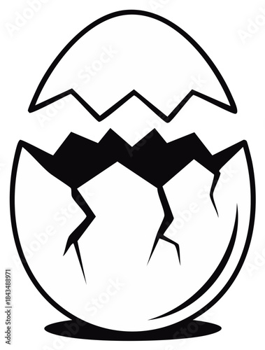 Cracked Open Egg Outline Illustration Perfect for Easter Cards and Springtime Art Projects