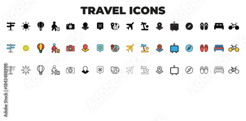 travel and tourism outline icon set isoleted on white background. vector illustration flat design. vacation holiday thin line style.