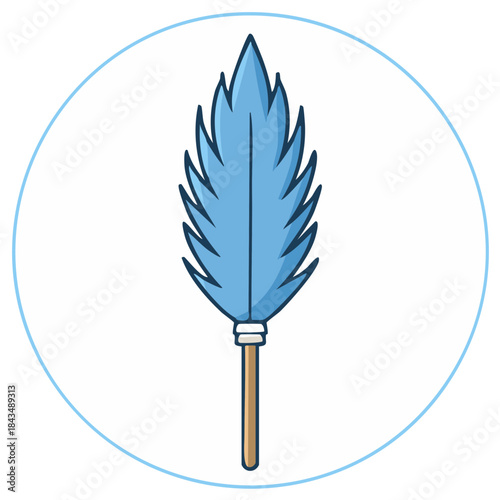 Bright blue feather duster cleaning tool icon cartoon illustration for home tidiness