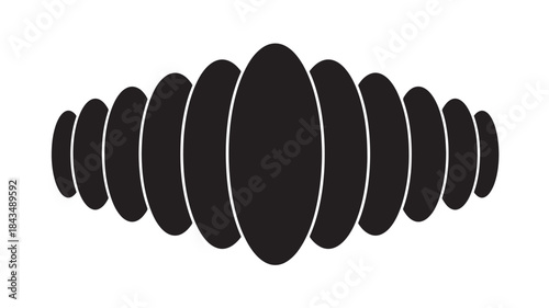 Abstract black shape with repeating oval elements on transparent background silhouette