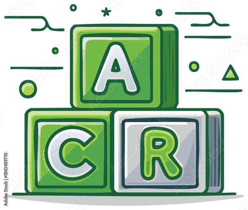 Playful cartoon alphabet blocks stacked for childhood learning and development