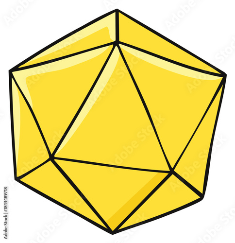 Yellow Icosahedron Geometric Shape Illustration Isolated on White