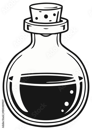 Vintage Style Bottle Potion with Liquid Illustration Black and White Design