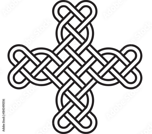 Intricate celtic knot design black lines cross shape on transparent background silhouette