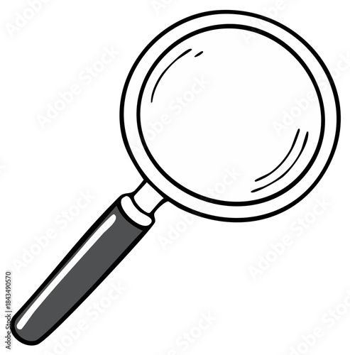 Handheld magnifier sketch illustration tool for investigation, searching, and looking closely in business and science or hobbies.