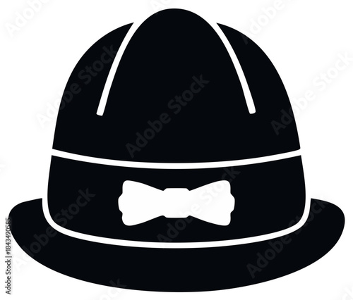 Elegant Bowler Hat with Bowtie, Formal Headwear Silhouette
