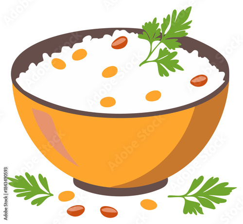 Delicious bowl of traditional rice pilaf topped with fresh parsley and flavorful grains served as a wholesome meal illustration