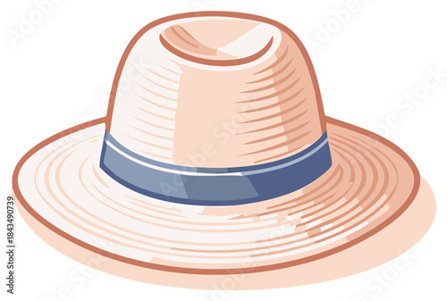 Classic woven straw fedora hat with blue band for summer fashion and travel