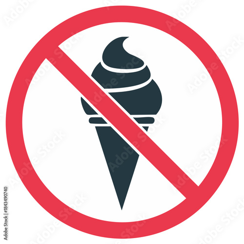 No Ice Cream Allowed sign vector icon Prohibiting food and desserts in a restricted area