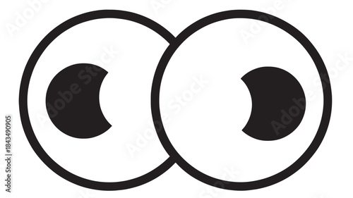 Pair of cartoon eyes black and white simple design on transparent background silhouette