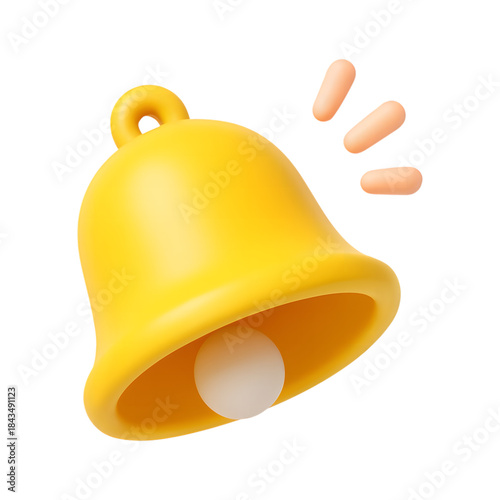Vibrant yellow 3d notification bell ringing, symbolizing new alerts and important updates isolated on transparent background, illustration