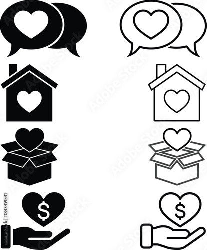 Charity, Donation, and Community Support Icons Set