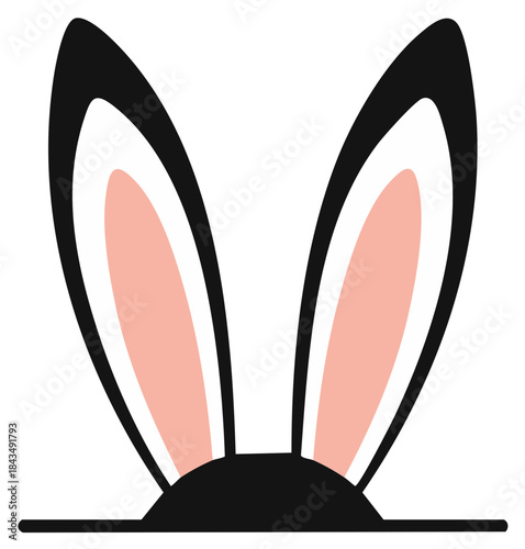 Cute stylized bunny ears peeking over a surface, festive holiday illustration