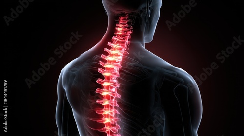 Spine anatomy: An illuminated spine showcases the intricate structure of the human spinal column, highlighting the delicate balance of the vertebral system.