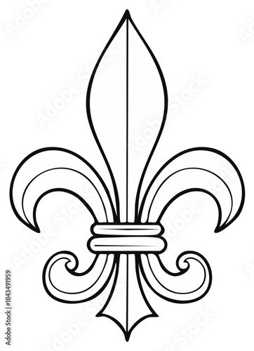 Stylized Black and White Fleur de Lis Design A classic botanical symbol and design element featuring scrolled flourishes and leaf shapes.