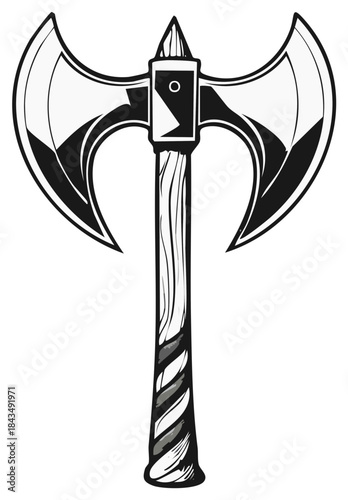 Double-Bladed Axe With Wooden Handle, Medieval Weapon Icon