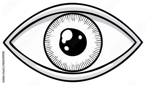 Illustration of an eye with a black and white eyeball and an outline