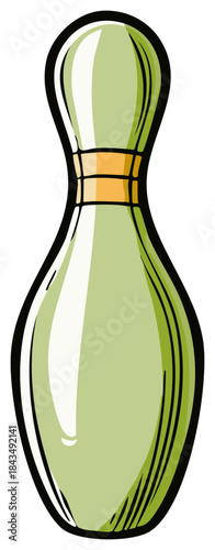 Hand-drawn illustration of a single green bowling pin for sports and recreation