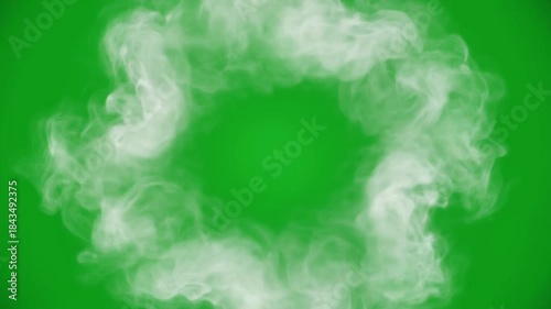 White Smoke Ring Rotating on Green Screen