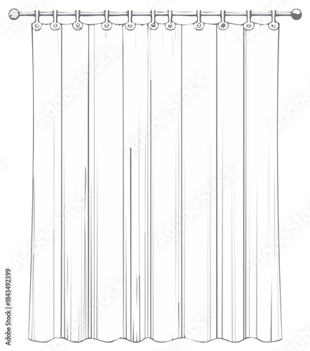 Hand drawn sketch of curtains and curtain rod, vector illustration