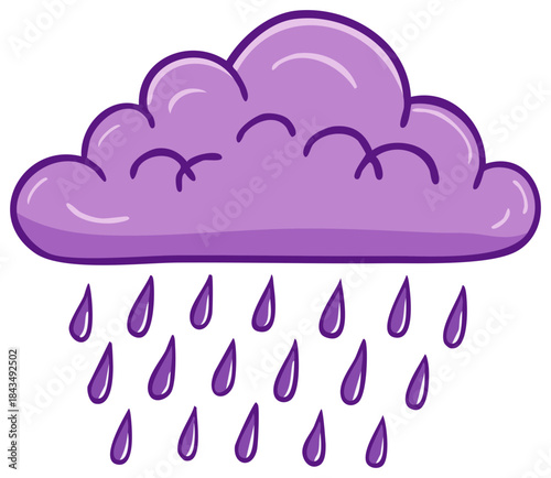 Cute purple cartoon cloud character raining with a happy face illustration