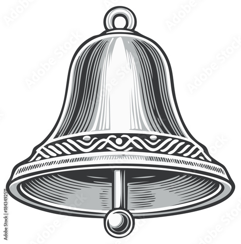 Engraved bell illustration in grayscale