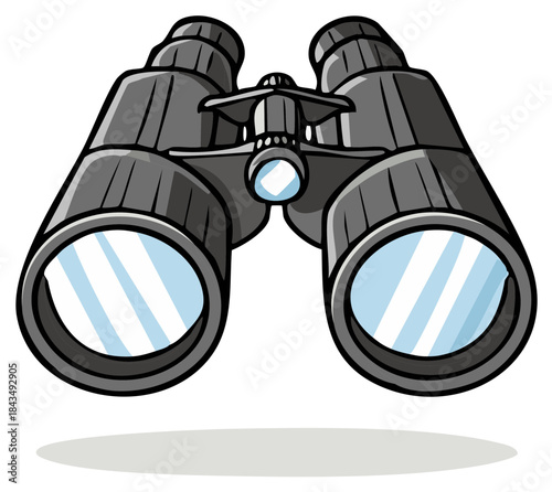 Detailed vector illustration of classic gray binoculars for exploration and viewing distant objects