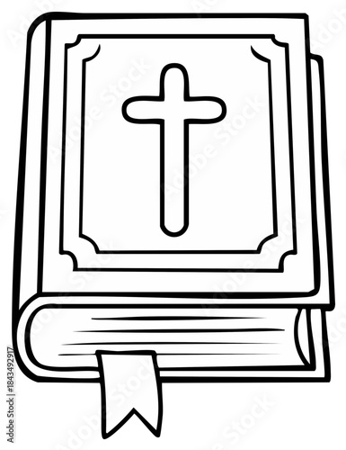 Illustration of a closed Bible with a cross on the cover and a bookmark coming out from the bottom symbolizing faith