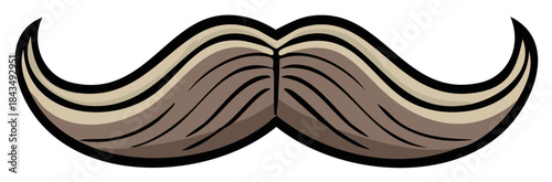 Stylized brown handlebar mustache vector illustration. Comic style facial hair graphic icon for barbershop or gentleman theme.