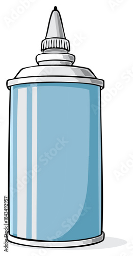 Illustration of light blue squeeze bottle, a reusable container for liquids or gels, for health or personal care or beauty product