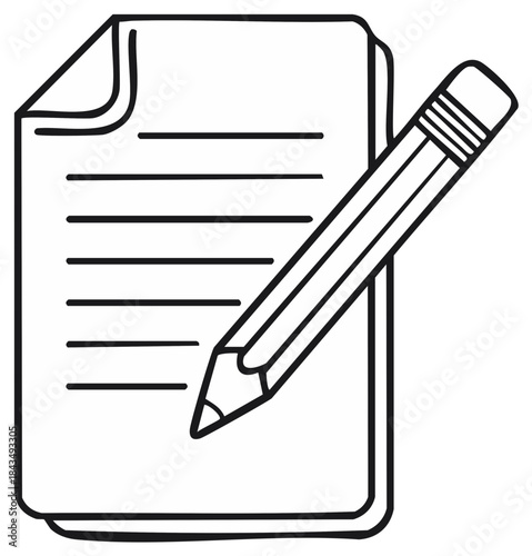 Pencil and paper icon illustration writing concept document symbol school note
