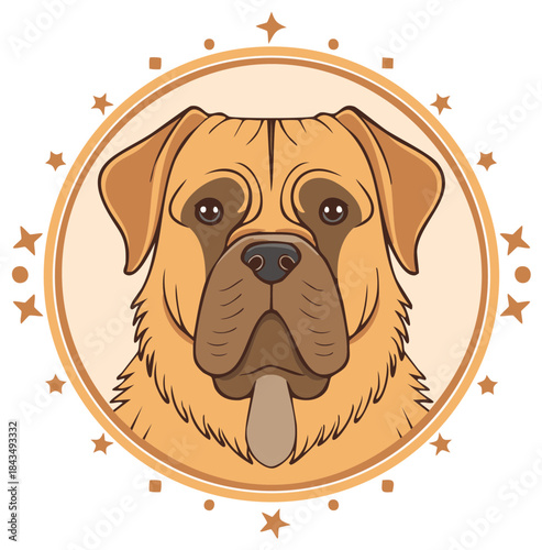 Dog Portrait in a Decorative Round Frame, Vector Illustration