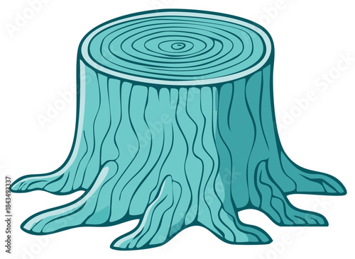 Stylized Tree Stump Illustration Featuring Turquoise Blue Tones