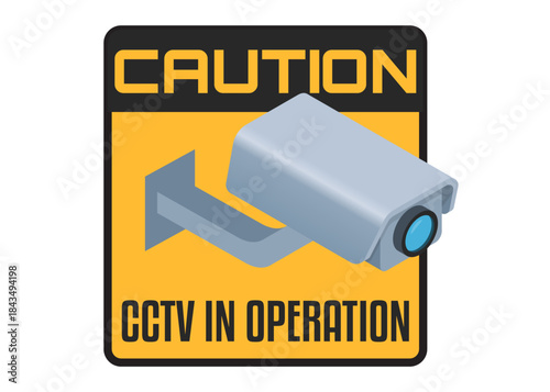 Caution sign with security camera stock illustration