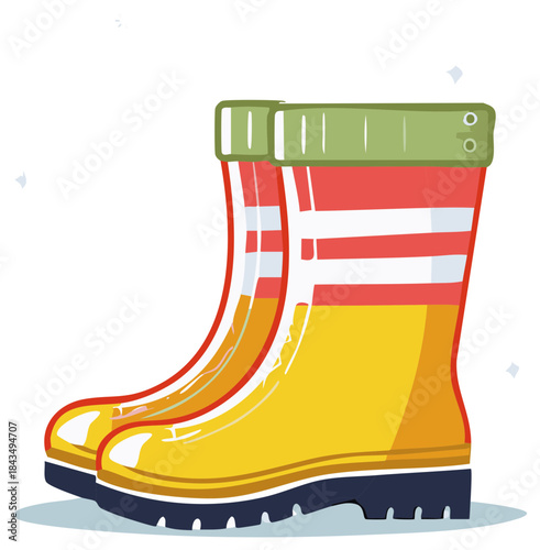 Colorful striped rain boots vector illustration for rainy weather