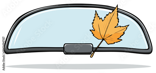 Autumn leaf stuck on a car windshield with wiper
