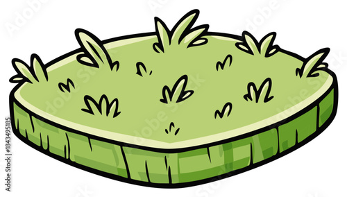 Cartoon Grass Patch with Grass Blades and Textured Sides for Nature Scene