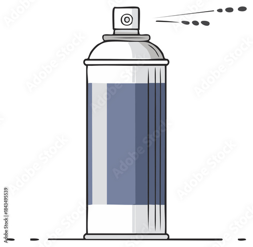 Vector illustration of a modern spray can actively emitting a fine mist, showing aerosol action