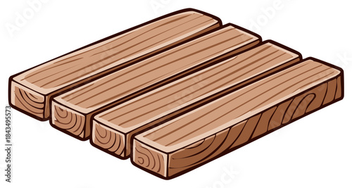 Cartoon style wooden planks with grain texture in isometric view