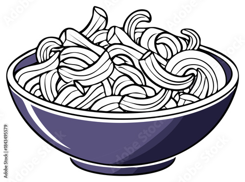 Bowl of Pasta Noodles Black and White Line Art Pasta Dish Illustration