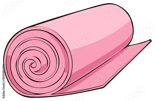 Rolled up pink mat, illustrated in a vector style