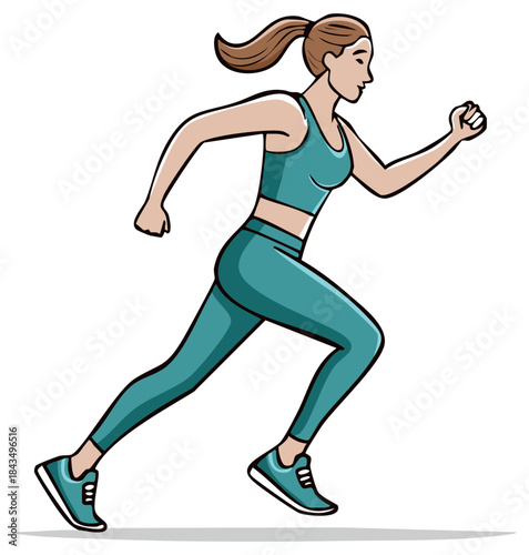 Active woman in athletic wear running with determination and grace captured in a dynamic pose