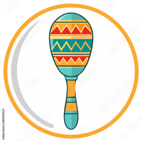 Vector icon of a colorful traditional maraca with a geometric pattern for a festive celebration