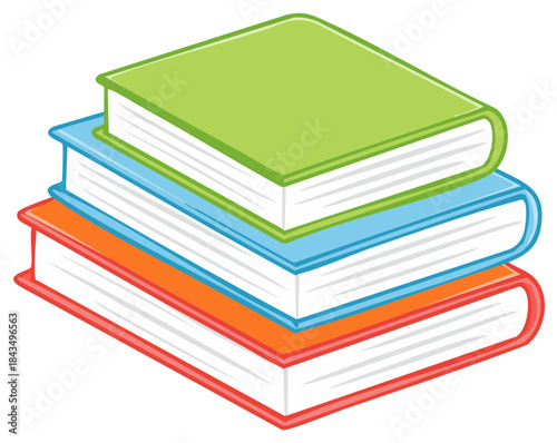 Stacked colorful books with green blue and orange covers a simple learning concept illustration