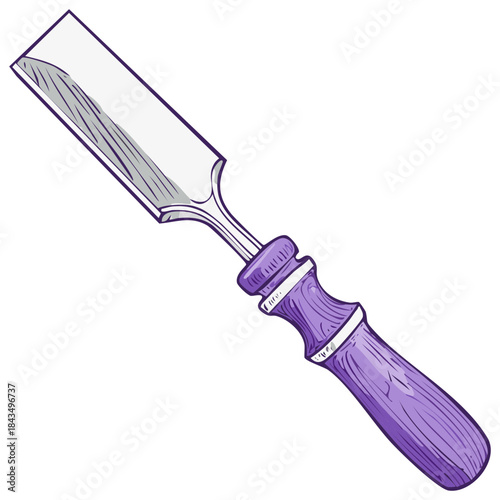 Illustration of a Woodworking Chisel with a Purple Handle and Metal Blade