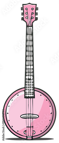 Whimsical pink banjo illustration with a playful cartoon style and clean lines