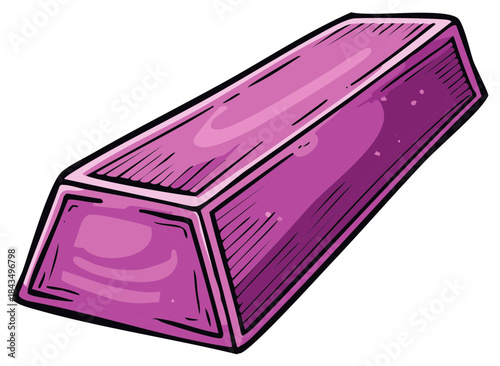 Cartoon-style illustration of a shiny magenta-colored rectangular gold bar with angled ends