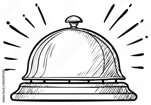Hand drawn sketch of service bell isolated on white background, vector illustration