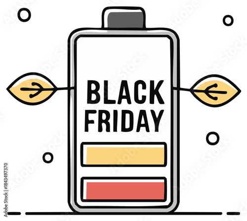 Black Friday shopping event battery power symbol for big discounts and special offers