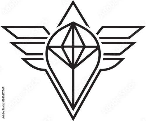Winged Crystal Geometric Emblem